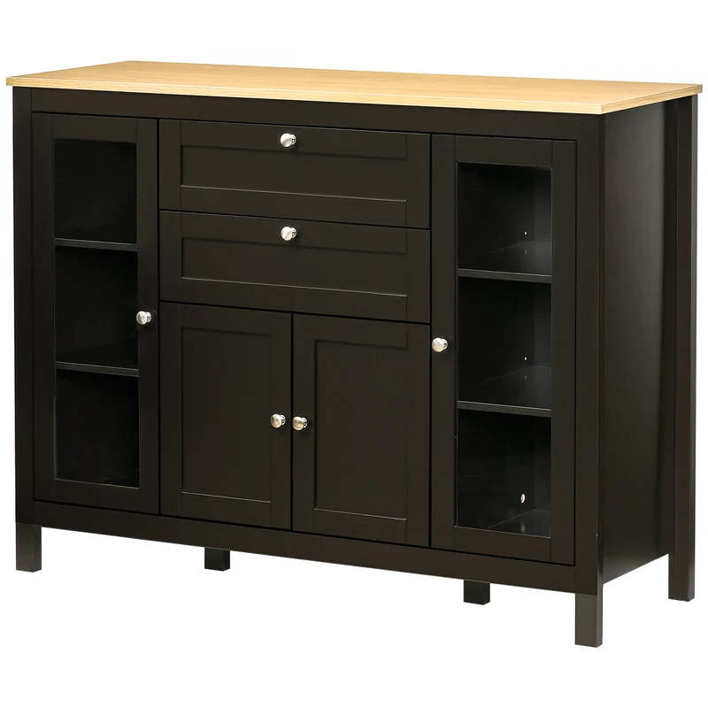 Buffet de rangement salon intérieur 120 x 40 x 90 cm grand rangement portes vitrées style classique élégant en MDF noir 21_0002228