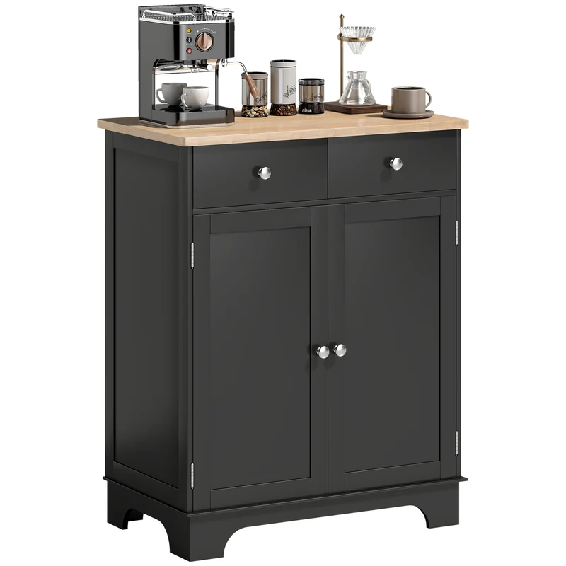 Buffet de rangement salon 68 x 40.3 x 85 cm grand espace de rangement 2 tiroirs élégant design scandinave en MDF noir 21_0002182