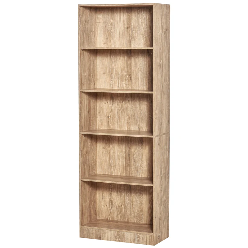 Bibliothèque 5 niveaux 63 x 29,2 x 176 cm étagères réglables anti basculement moderne élégant salon en MDF bois naturel 21_0002442