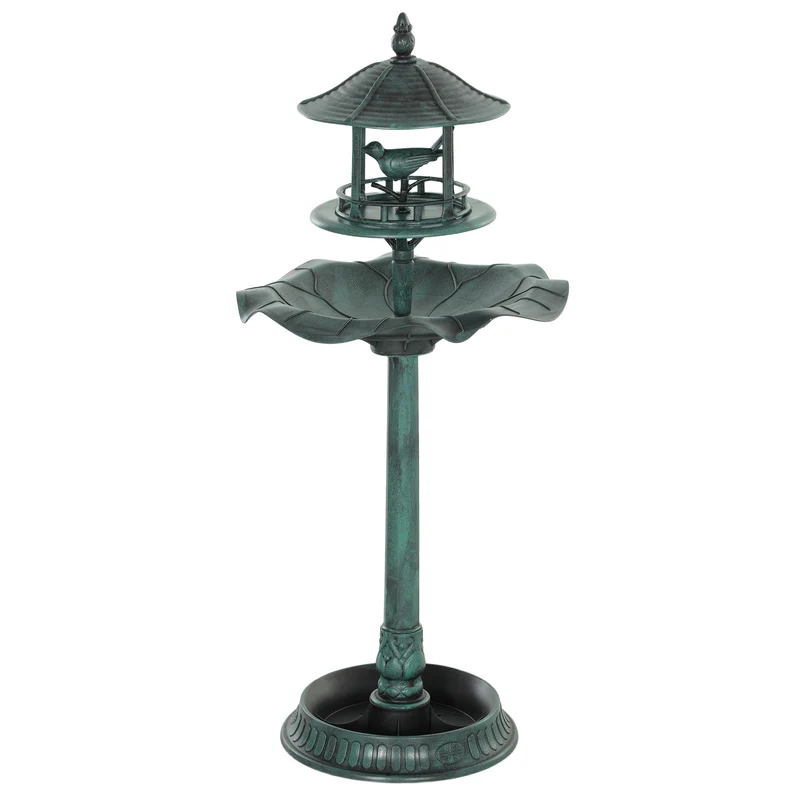 Bain d'oiseaux 3 en 1 abreuvoir jardinière 50 x 113 cm résistant intempéries rustique en polypropylène vert-de-gris 21_0003924