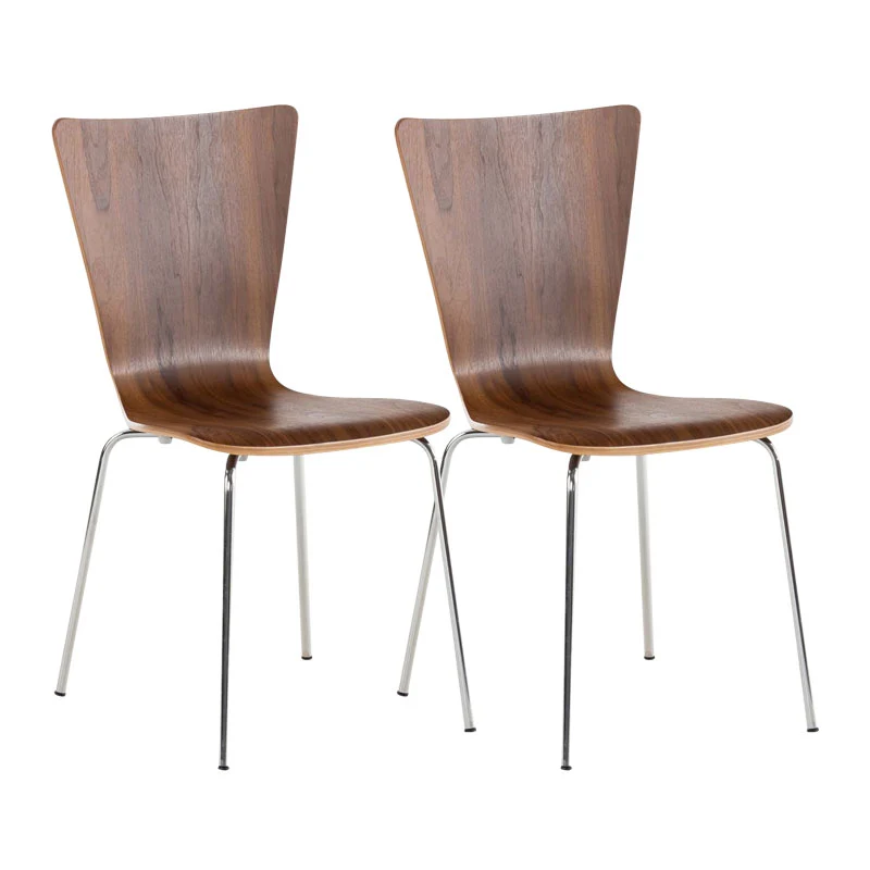 Lot de 2 chaises de cuisine salle à manger empilable en bois noyer et structure stable à quatre pieds en métal 10_0003074