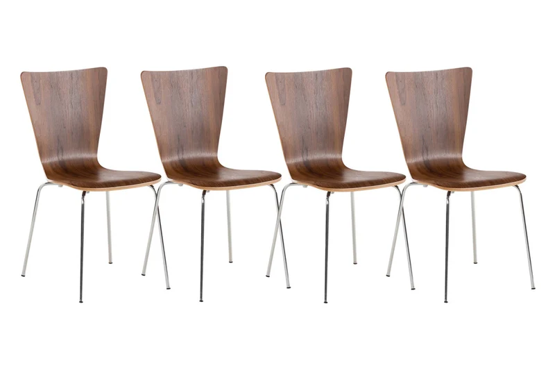 Lot de 4 chaises de cuisine salle à manger empilable en bois noyer et structure stable à quatre pieds en métal 10_0003164