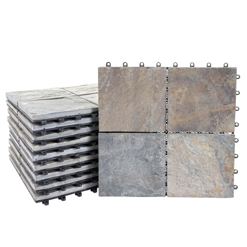 Lot de 11 dalles de terrasse modernes 30 x 30 cm design extérieur facile à installer en pierre naturelle multicolore 04_0011033