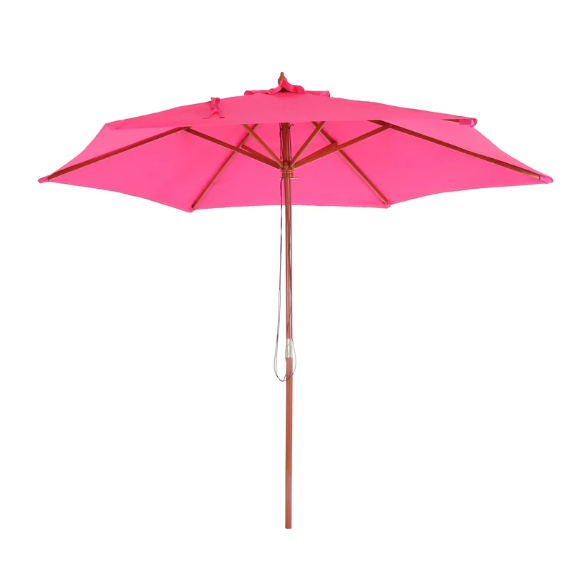 Parasol de jardin Ø 3 m avec mât en bois et toile polyester UV50 coloris rose 04_0010796