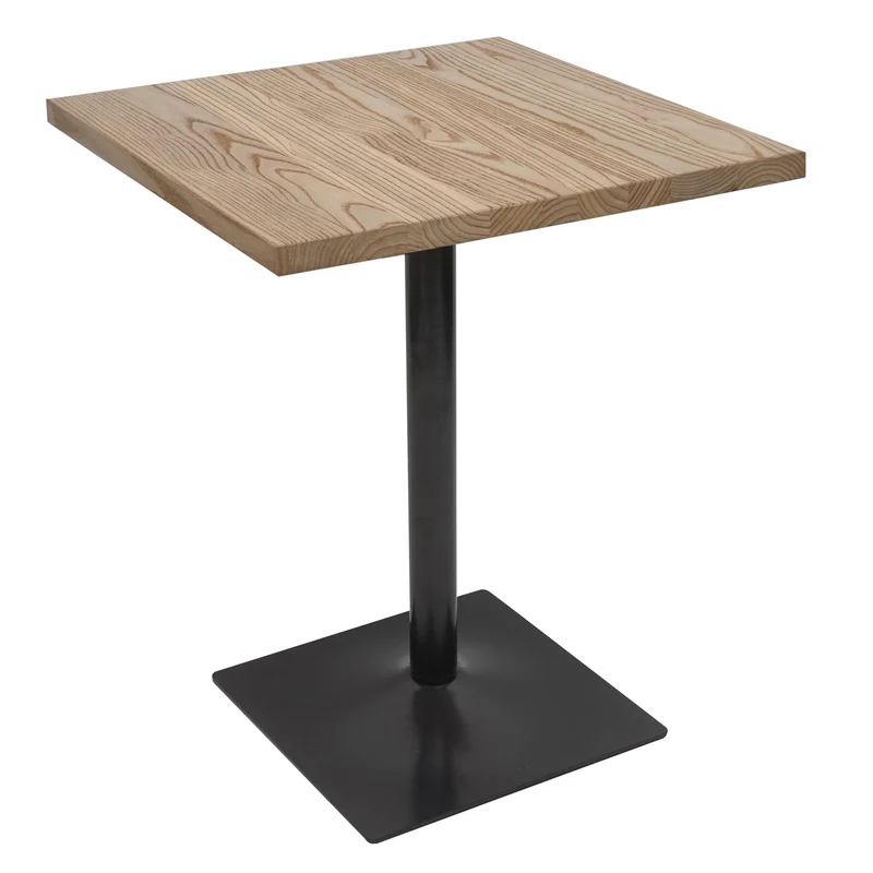 Table de bistro comptoir bistro design industriel en métal et bois d'orme marron clair 70x70 cm 04_0008523
