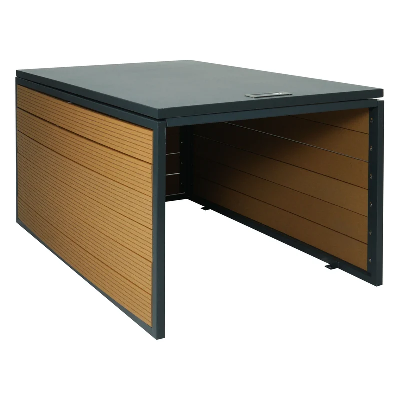 Garage XL pour robot tondeuse avec couvercle 43x70x90 cm WPC métal aspect chêne 04_0006942
