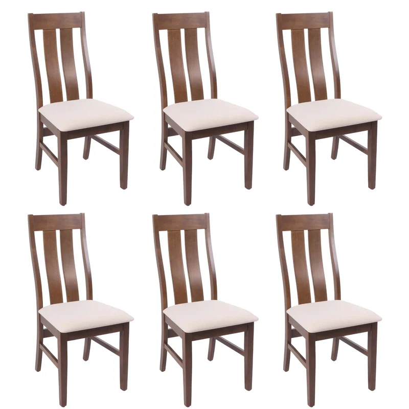 Lot de 6 chaises de salle à manger design classique en tissu crème cadre en bois foncé 04_0007761