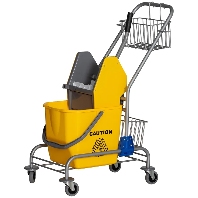 Chariot de lavage professionnel presse à mâchoire 73 x 45 x 95 cm grande capacité 26 L pratique industriel en PP jaune 21_0000931
