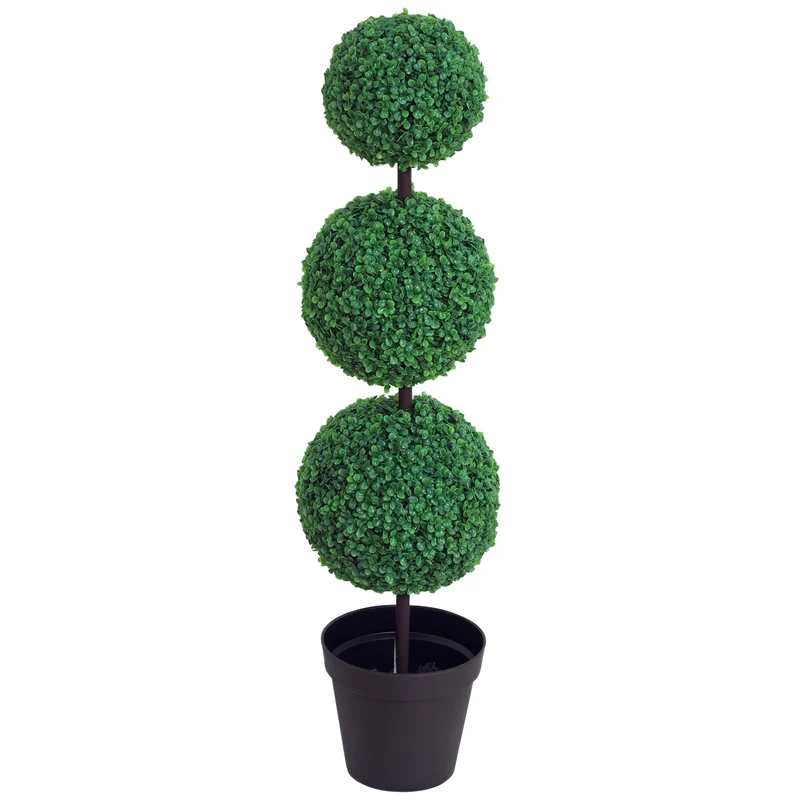 Buis artificiel topiaire 3 boules intérieur 30 x 30 x 112 cm entretien facile design très stable en polyéthylène vert 21_0003940