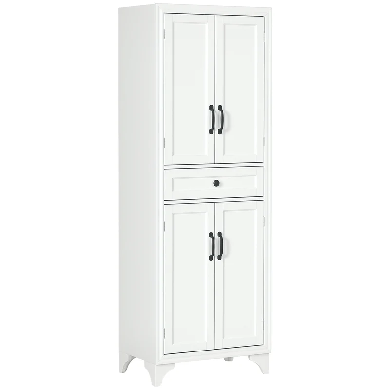 Buffet armoire de cuisine 60 x 38 x 170 cm rangement optimisé tiroir étagère réglable contemporain épuré en MDF blanc 21_0002356