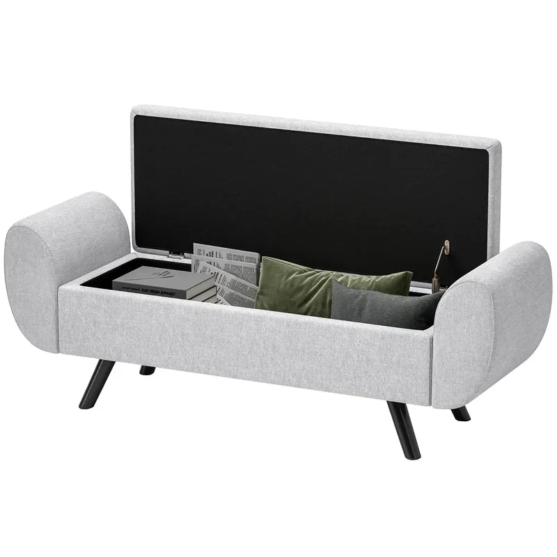 Banc coffre salon chambre 132 x 42 x 50 cm 53,8 litres assise rembourrée scandinave moderne en polyester gris clair 21_0002964
