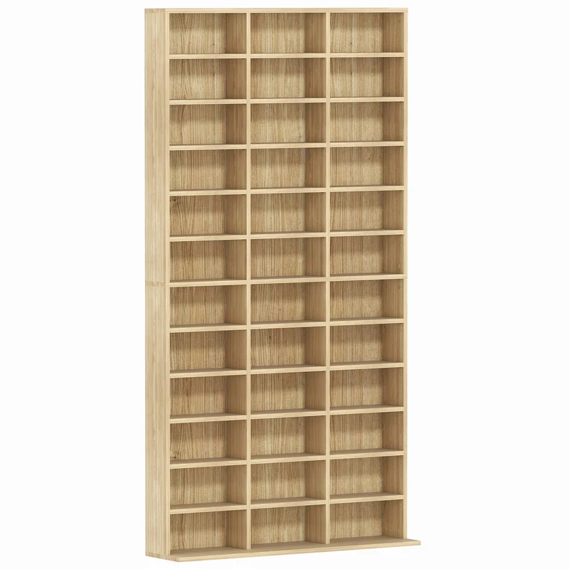 Étagère de rangement cd et dvd 102 x 24 x 195 cm capacité 36 compartiments réglables contemporain stable en MDF chêne 21_0002379