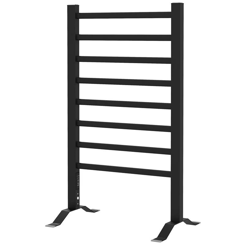 Sèche serviettes électrique mural ou au sol 53 x 35 x 90 cm 8 barres minuterie 2/4 heures contemporain en aluminium noir 21_0005845