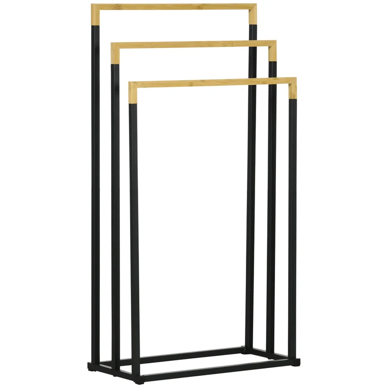 Porteserviettes autoportant 3 barres salle de bain 45 x 22.5 x 86 cm compact séchage rapide scandinave en bambou naturel 21_0005843