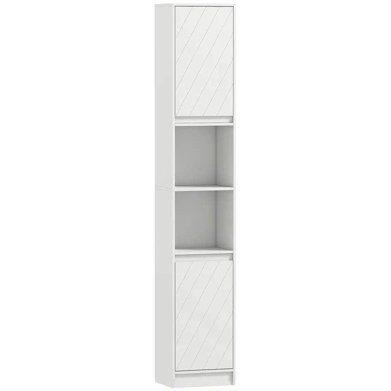 Meuble colonne de salle de bain 30 x 24 x 170 cm gain de place sécurité anti-basculement moderne épuré en MDF blanc 21_0001864