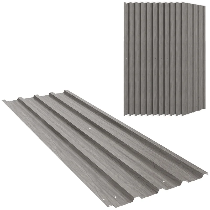 Lot de 12 panneaux de bardage extérieur 129 x 45 x 0,025 cm trous pré-percés industriel en acier galvanisé gris clair 21_0005414