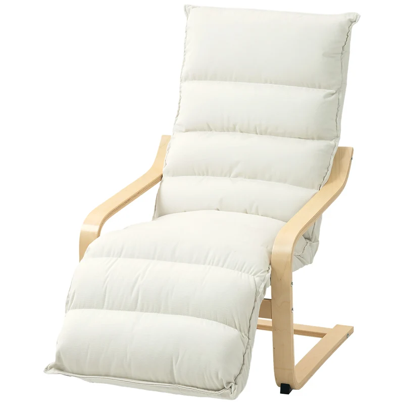 Fauteuil de salon détente lecture 67 x 93 x 105 cm dossier haut repose-pieds réglable contemporain cosy en velours crème 21_0003480