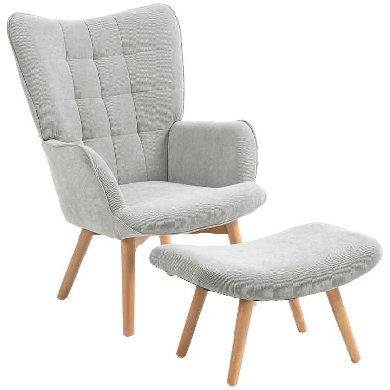 Fauteuil avec repose-pied salon 72 x 80 x 101 cm assise rembourrée ergonomique dossier haut scandinave en polyester gris 21_0003083