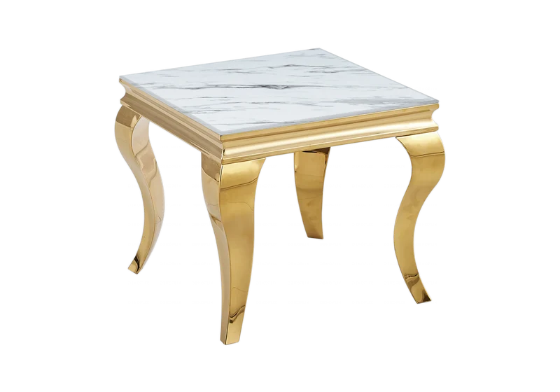 Bout de canapé design marbre blanc or - Neo