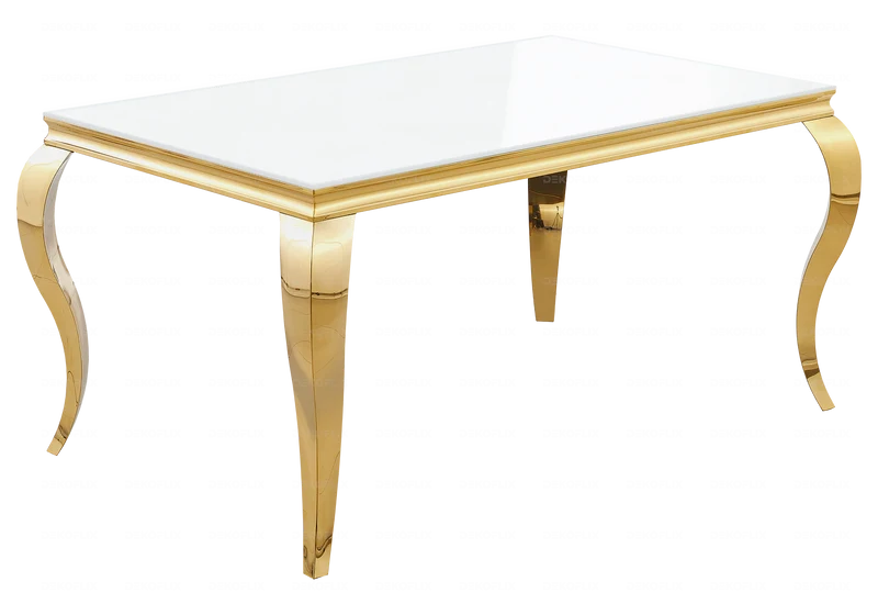 Table à manger rectangulaire verre blanc or - Neo