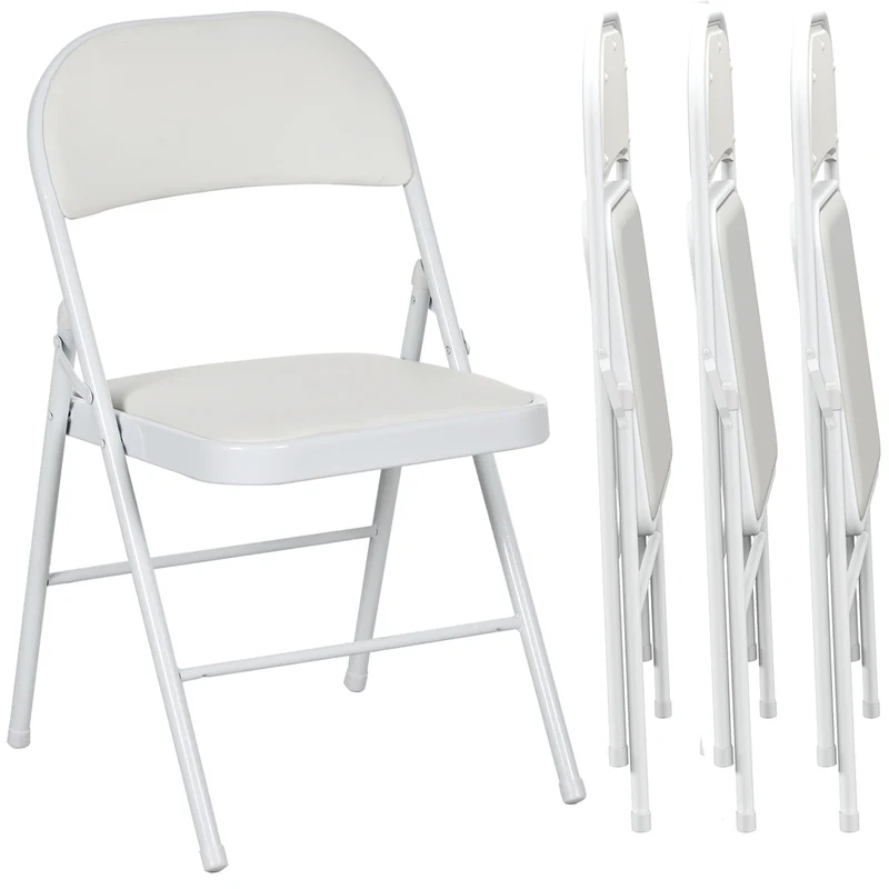Lot de 4 chaises pliantes salle à manger 45 x 46 x 78 cm gain de place assise rembourrée moderne épuré en acier blanc 21_0002151