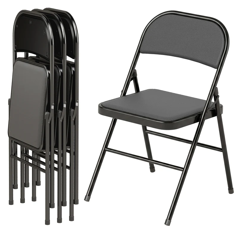 Lot de 4 chaises pliantes salle à manger 45 x 46 x 78 cm assise rembourrée dossier haut stable moderne en acier noir 21_0002150