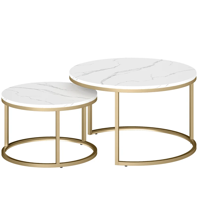 Lot de 2 tables basses gigognes encastrables salon 78.5 x 78.5 x 46.5 cm gain de place modulable industriel en MDF blanc 21_0001810