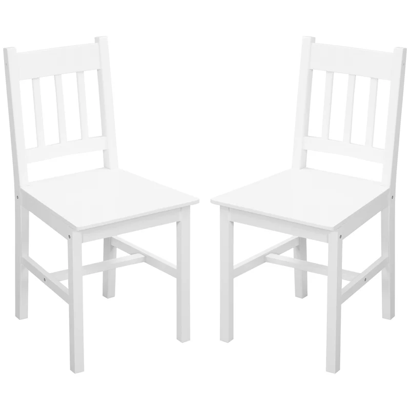 Lot de 2 chaises de salle à manger dossier lattes 41 x 46.5 x 85.5 cm assise ergonomique à monter rustique en bois blanc 21_0002347