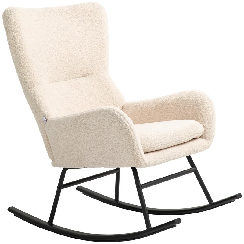 Fauteuil à bascule salon 66 x 100 x 93 cm assise 10 cm mousse balancement dossier incurvé moderne en polyester beige 21_0003187