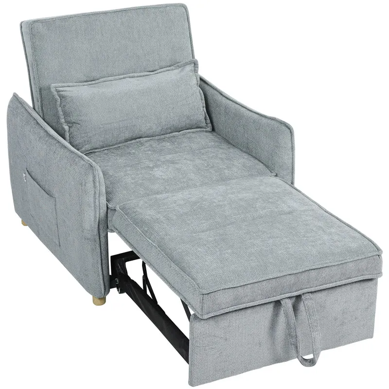 Fauteuil convertible 1 place clic-clac 88 x 84 x 87 cm assise large dossier 3 positions contemporain en chenille gris 21_0003621