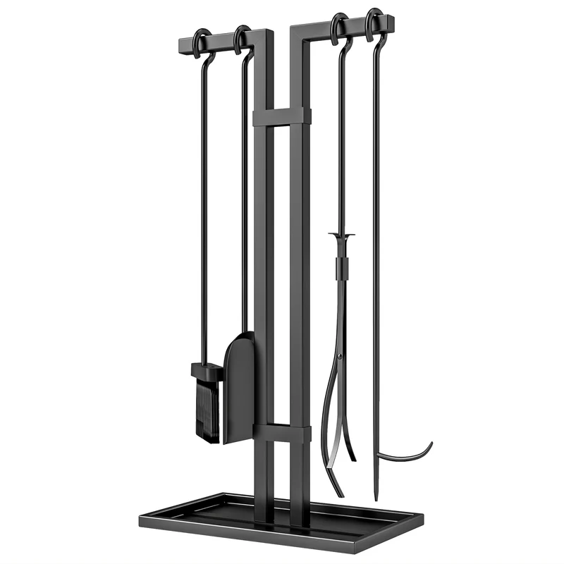 Ensemble d'outils pour cheminée 31 x 20 x 64 cm compact très durable revêtement en poudre style classique en métal noir 21_0003912