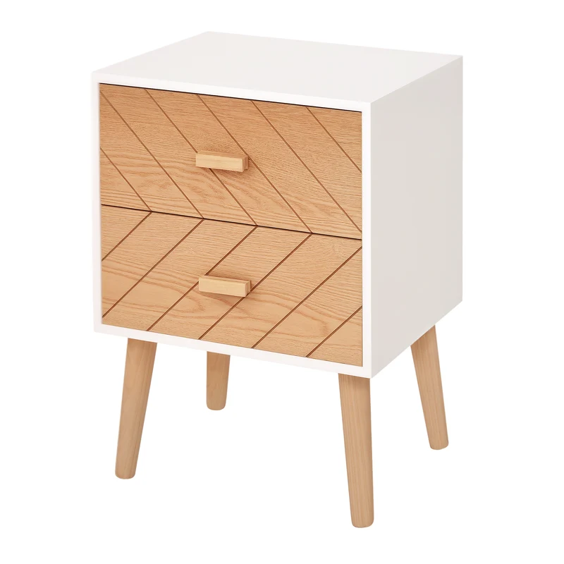 Chiffonnier de chevet 2 tiroirs 40 x 30 x 56 cm gain de place rangement optimisé style scandinave épuré en bois blanc 21_0001433