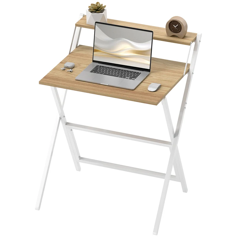 Bureau pliable petits espaces 70 x 62 x 86,5 cm gain de place cadre en x stable scandinave finition mate en MDF blanc 21_0002527