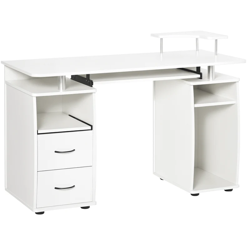 Bureau informatique 120 x 55 x 85 cm grand plateau tablette clavier contemporain design en panneaux de particules blanc 21_0006115