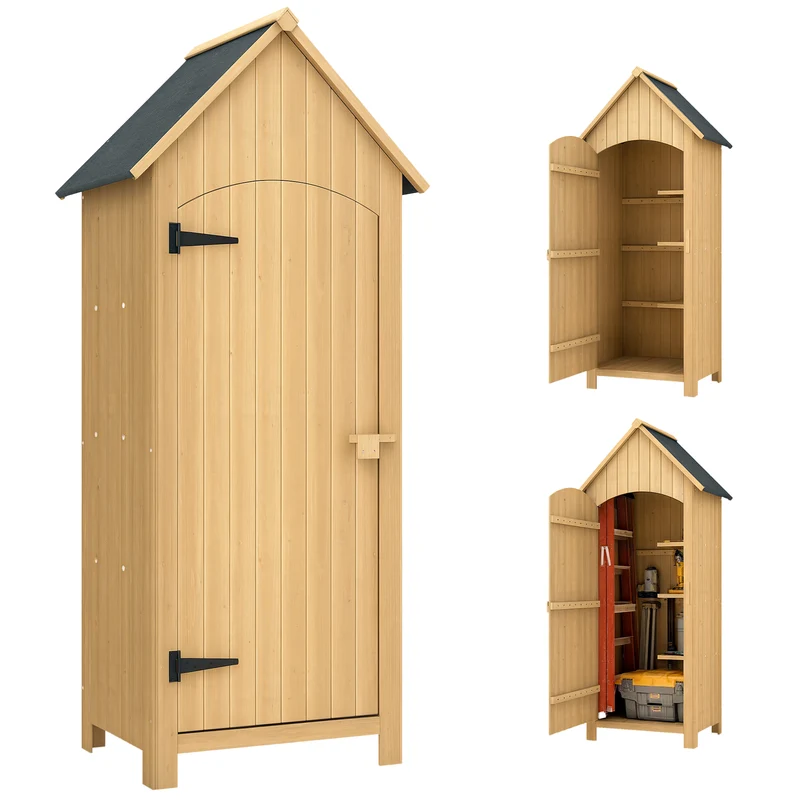 Armoire de jardin 77,5 x 54,2 x 179,5 cm porte loquet 3 étagères rangement gain de place solide rustique en bois naturel 21_0004125