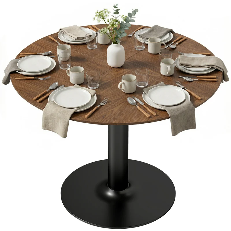 Table à manger ronde 110 x 78 cm pour 4-6 personnes plateau large moderne minimaliste en MDF brun 21_0003357
