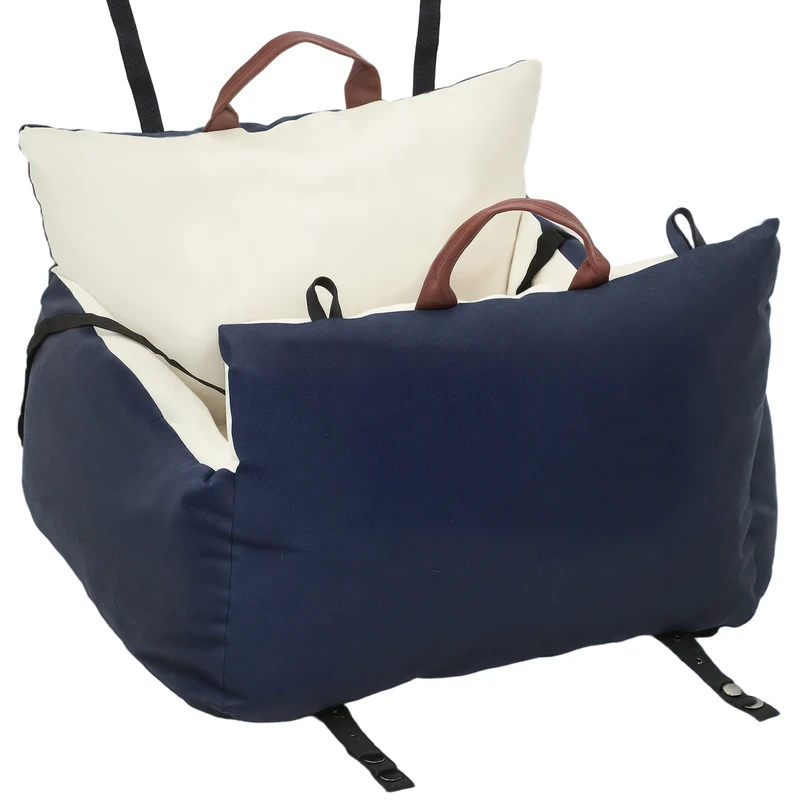 Siège auto pour chien 49 x 53 x 36 cm assise rembourrée double sangles sécurité moderne en toile de coton bleu marine 21_0007260