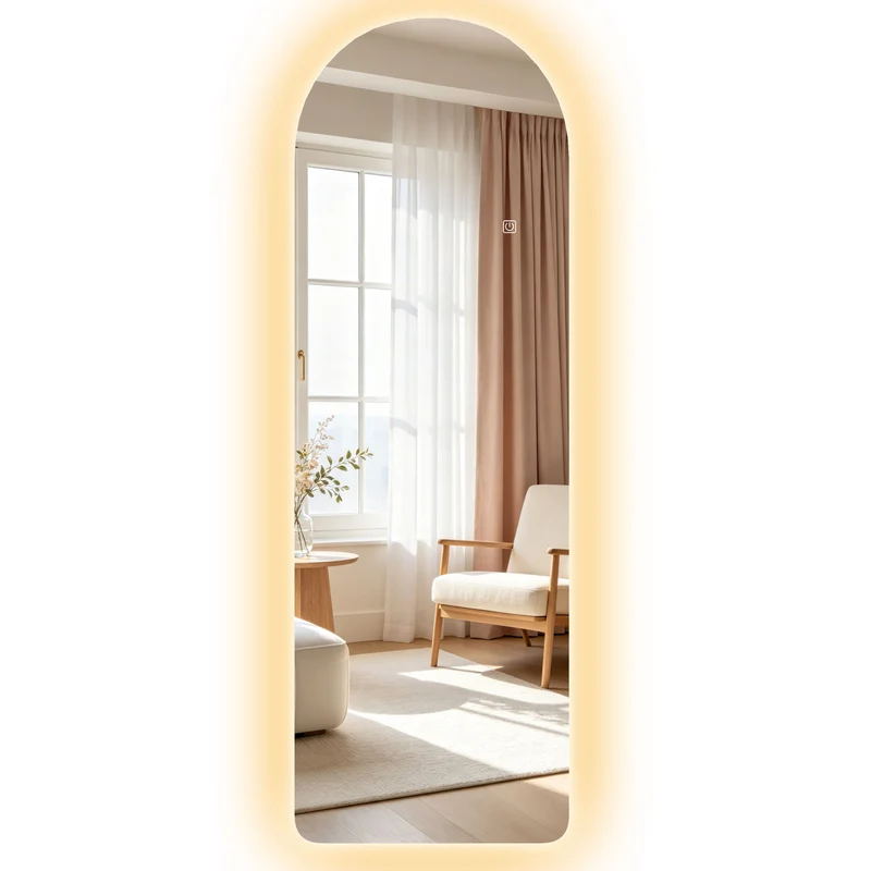 Miroir mural arqué sans cadre 120 x 40 x 3 cm éclairage led réglable gain de place moderne en verre trempé transparent 21_0001639