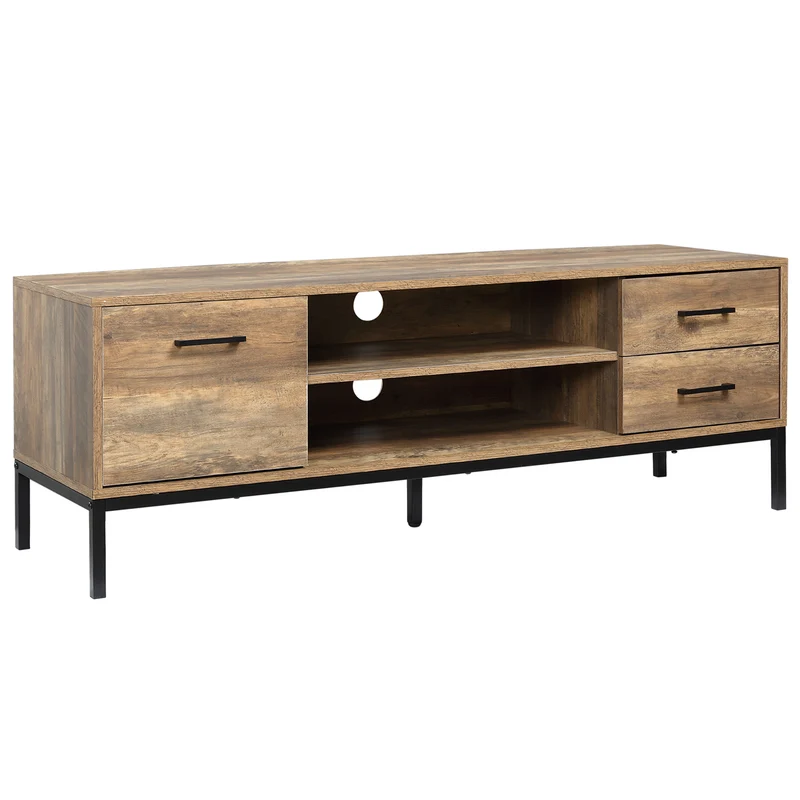 Meuble télé pour salon 132 x 39 x 45,5 cm rangement passe câbles industriel minimaliste en panneau de particules marron 21_0003056