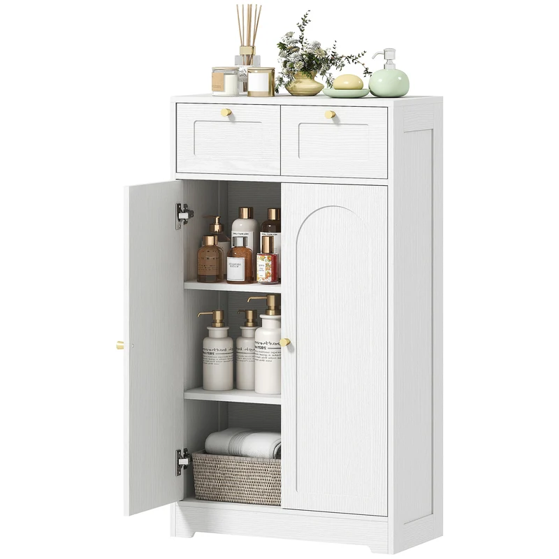 Meuble de salle de bain armoire 60 x 30 x 108 cm 2 tiroirs étagère réglable classique en panneau de particules blanc 21_0002085