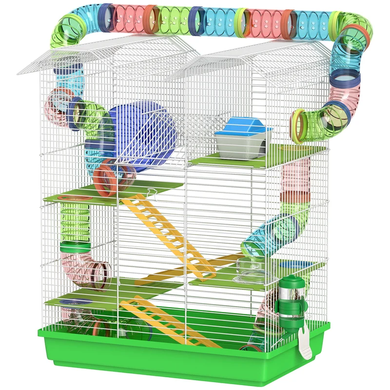 Cage pour hamsters souris rongeurs équipée grande porte 47 x 30 x 59 cm 2 étages espace de jeu moderne en métal vert 21_0007908