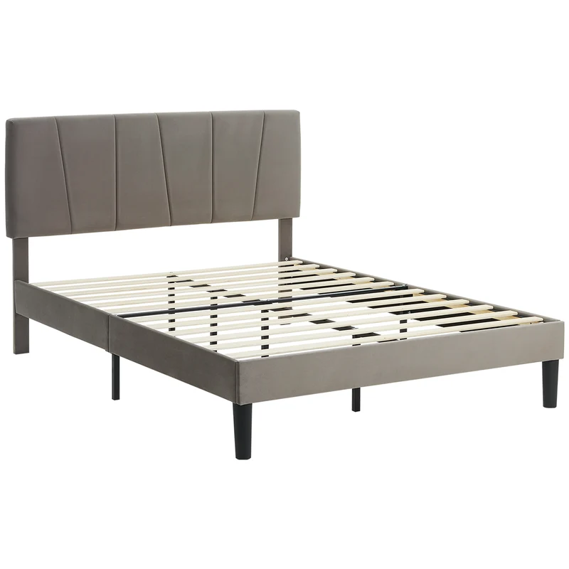 Cadre de lit double 140 x 190 cm tête réglable rembourrée 5 niveaux rangement sous lit scandinave en polyester gris 21_0001647