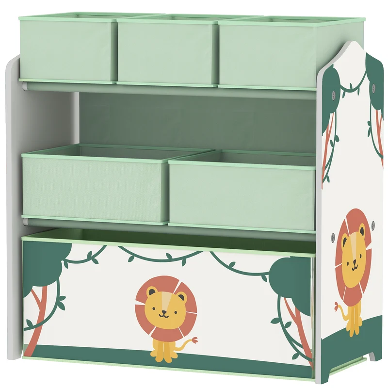 Étagère de rangement enfants 63 x 30 x 66 cm 6 boîtes amovibles gain de place coins arrondis contemporain en MDF vert 21_0000168