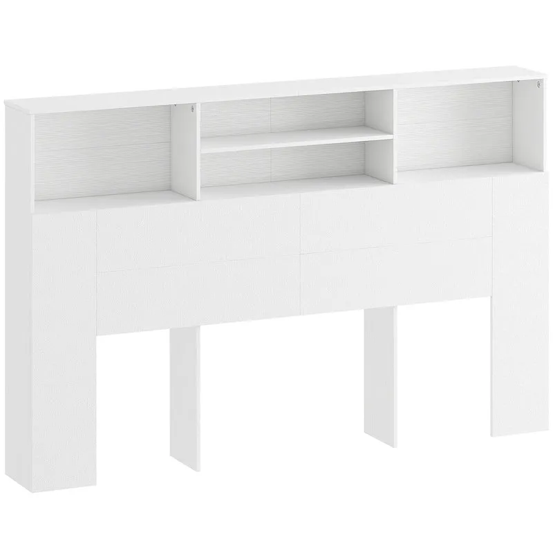 Tête de lit sur pied à 4 compartiments 160 x 20,2 x 108,2 cm gain de place moderne minimaliste pratique en MDF blanc 21_0003758