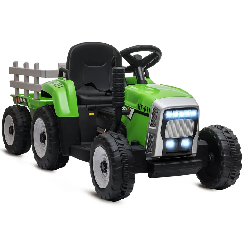 Tracteur électrique enfant remorque amovible 136.5 x 50 x 52.5 cm télécommande musique sécurité scandinave en PP vert 21_0000545