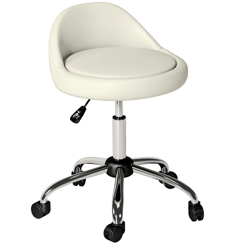 Tabouret de travail 50 x 50 x 63-83 cm hauteur réglable pivotant 360° assise mousse moderne épuré en simili cuir blanc 21_0000782
