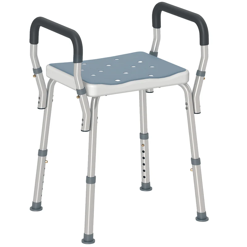 Tabouret de douche avec accoudoirs sans dossier 52 x 45 x 57-69 cm réglable antidérapant contemporain en aluminium bleu 21_0000853
