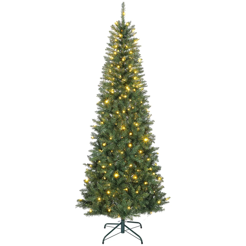 Sapin de noël étroit éclairé 85 x 85 x 210 cm montage rapide 350 lumières pointes denses style moderne en plastique vert 21_0003693