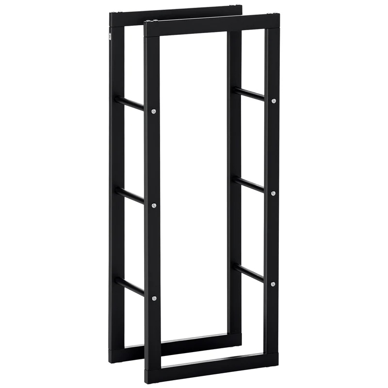 Range bûches compact salon 40 x 25 x 100 cm gain de place charge max 100 kg contemporain moderne en métal époxy noir 21_0001105