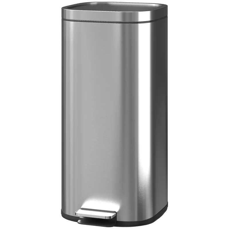 Poubelle de cuisine à pédale 29 x 36 x 59.5 cm seau amovible couvercle à fermeture douce moderne épuré en métal argent 21_0005939
